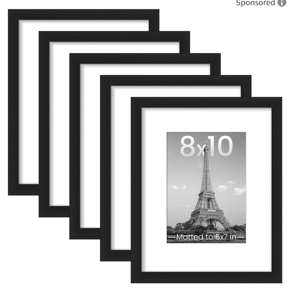 New! 8x10 Black Picture Frames Set of 5